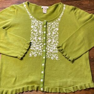 Sundance lime green L button front sweater.